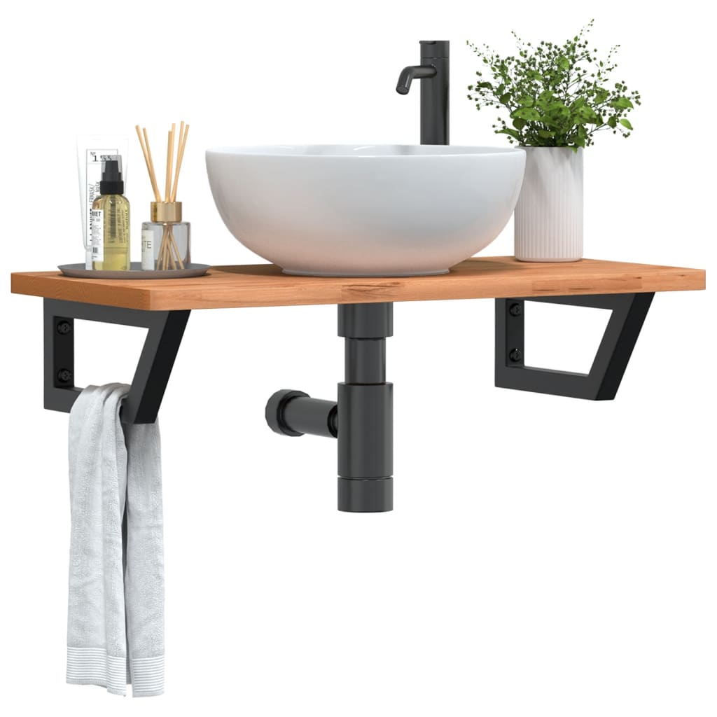 vidaXL Estante de lavabo de pared de acero y madera maciza de haya