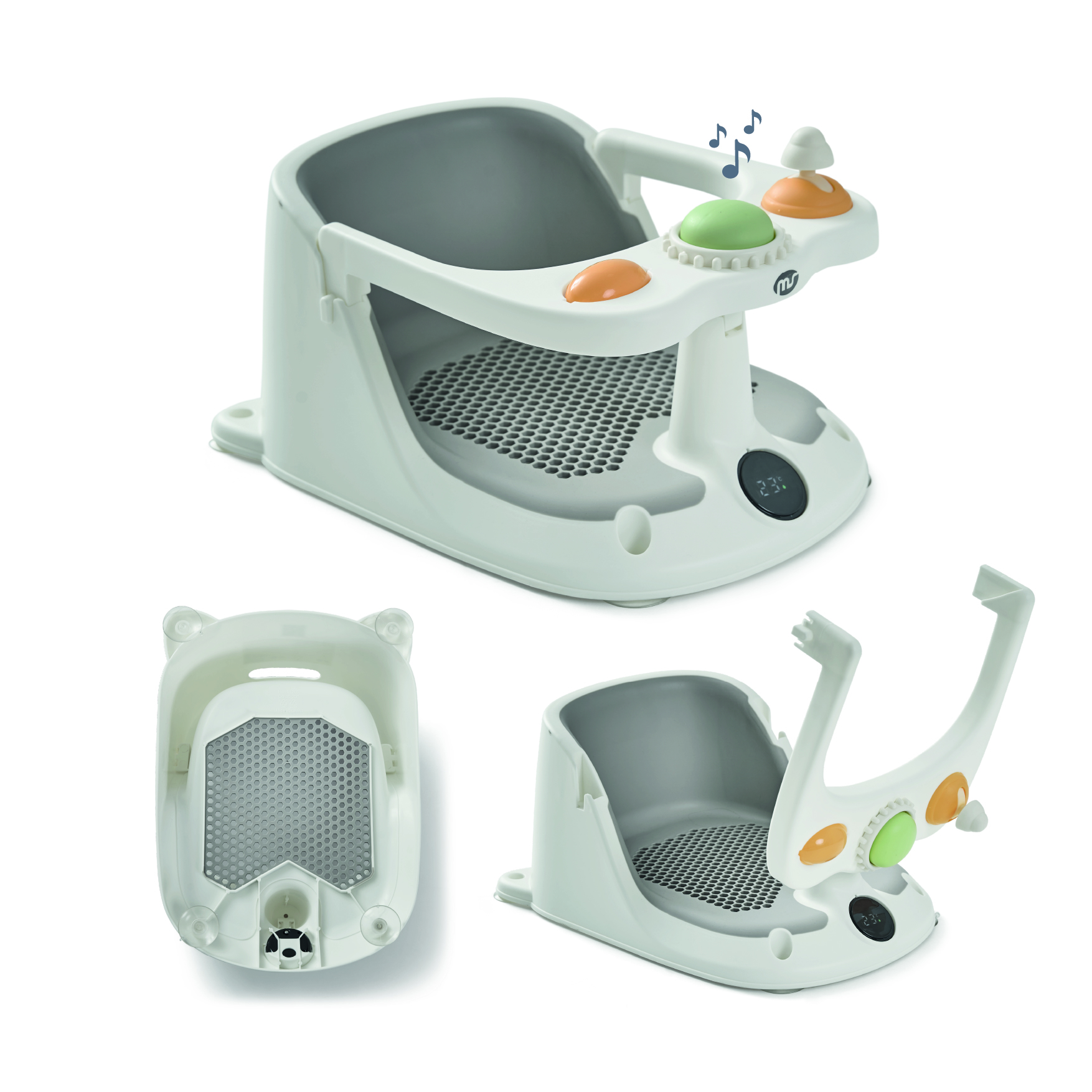 MS BabyWorld Asiento infantil de Ducha para Bebe Antideslizante para niños con TEMPERATURA de 6 a 24 meses, Silla para Bañera o Ducha con Barra para una fácil colocación del bebe