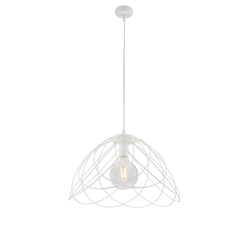 Lámpara de araña Pagoda en hierro lacado en blanco con dec. Lámpara efecto shabby chic con cable eléctrico regulable 1 luz 132 Ø45 BL298-S1-BCO - Belight