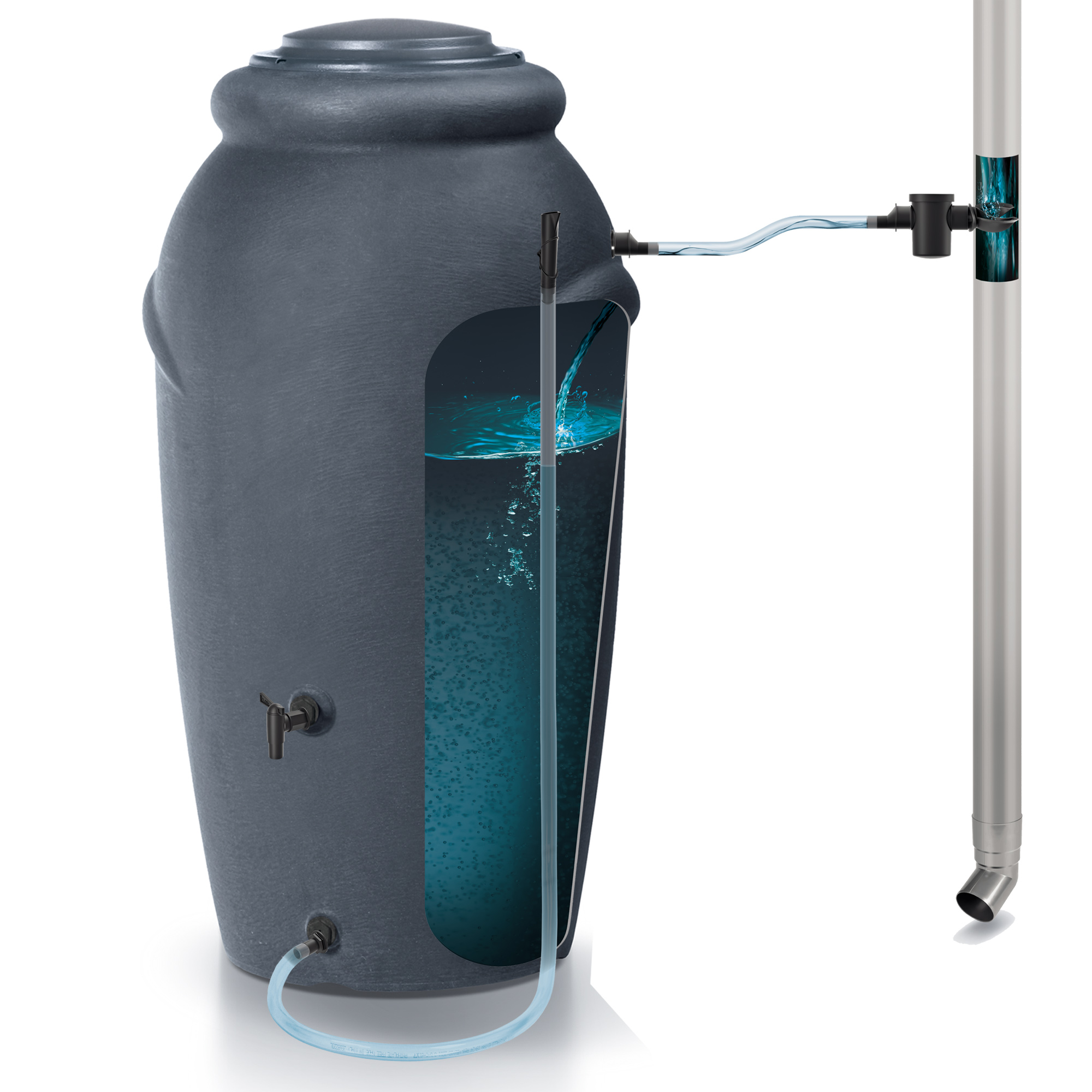 Prosperplast Barril de Agua de Lluvia Aquacan Baby 210L Antracita + Set de Accesorios ICANSET7