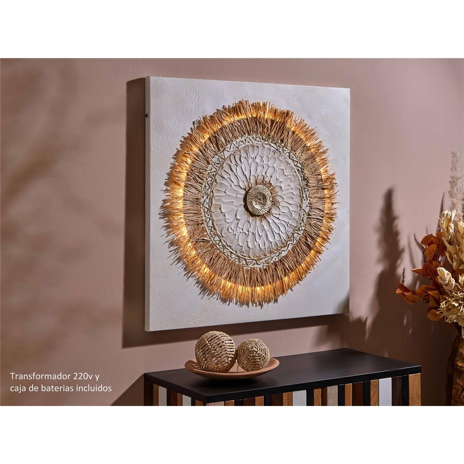 Oleo abstracto c/circulo en rafia y tira led 80x80 cms. 80x3x80 cms. El mejor complemento para tu hogar.
