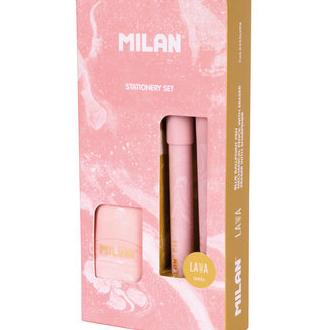 MILAN PACK BOLIGRAFO P1 + PORTAMINAS PL1 0 5MM + AFILABORRA ROSA ESCOLAR 2025 14x7x2 Cms.