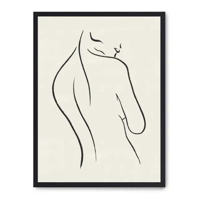 Cuadro woman line art xiv 30x40cm, Póster impreso en papel de primera calidad de 180gr, montado sobre marco de madera MDF acabado en negro., Arte - Dibujo de línea