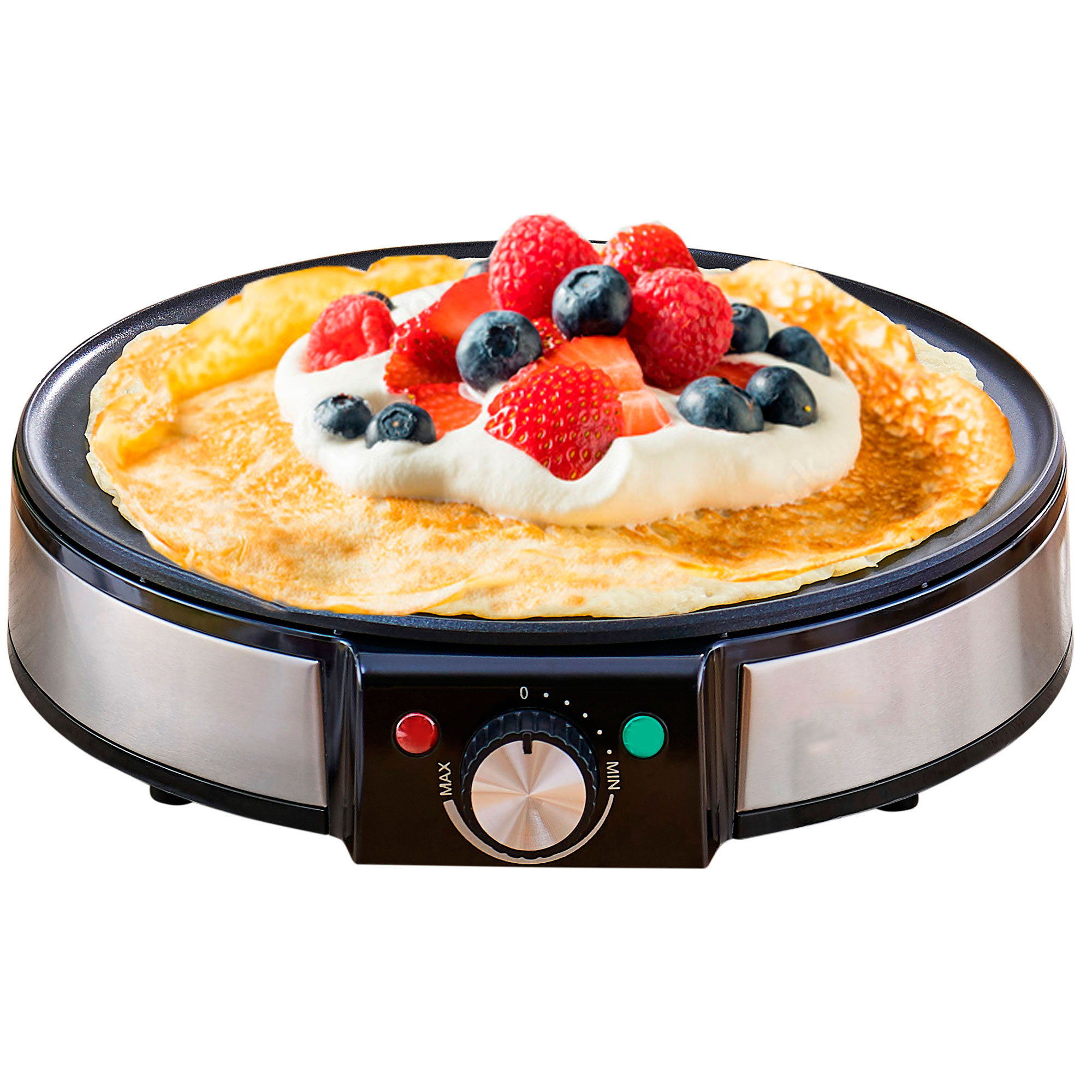 Briebe CM1137 Crepera, Máquina de Hacer Crepes, Tortitas, Antiadherente, Regulador Temperatura, Plato 30 cm, 1600W, Negro
