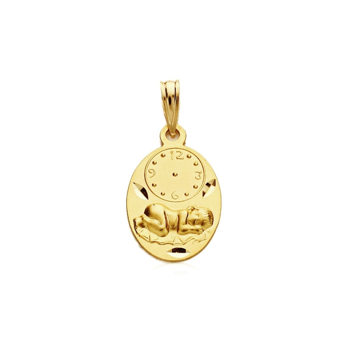 Medalla oro 9k óvalo niño bajo reloj 19mm. 1,10gr. bebé ancho 12mm.