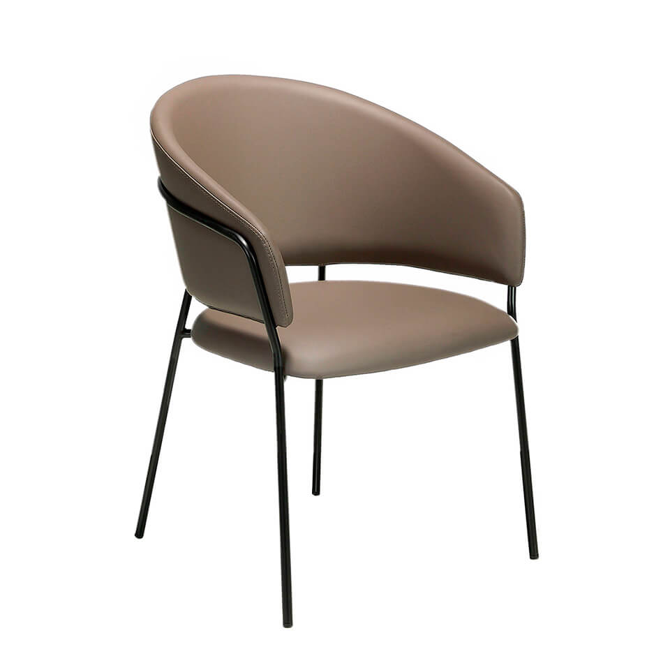 ANGEL CERDÁ 4088C Silla comedor patas acero negro , Vison  Negro , Polipiel , 57 x 61 x 81 cm.