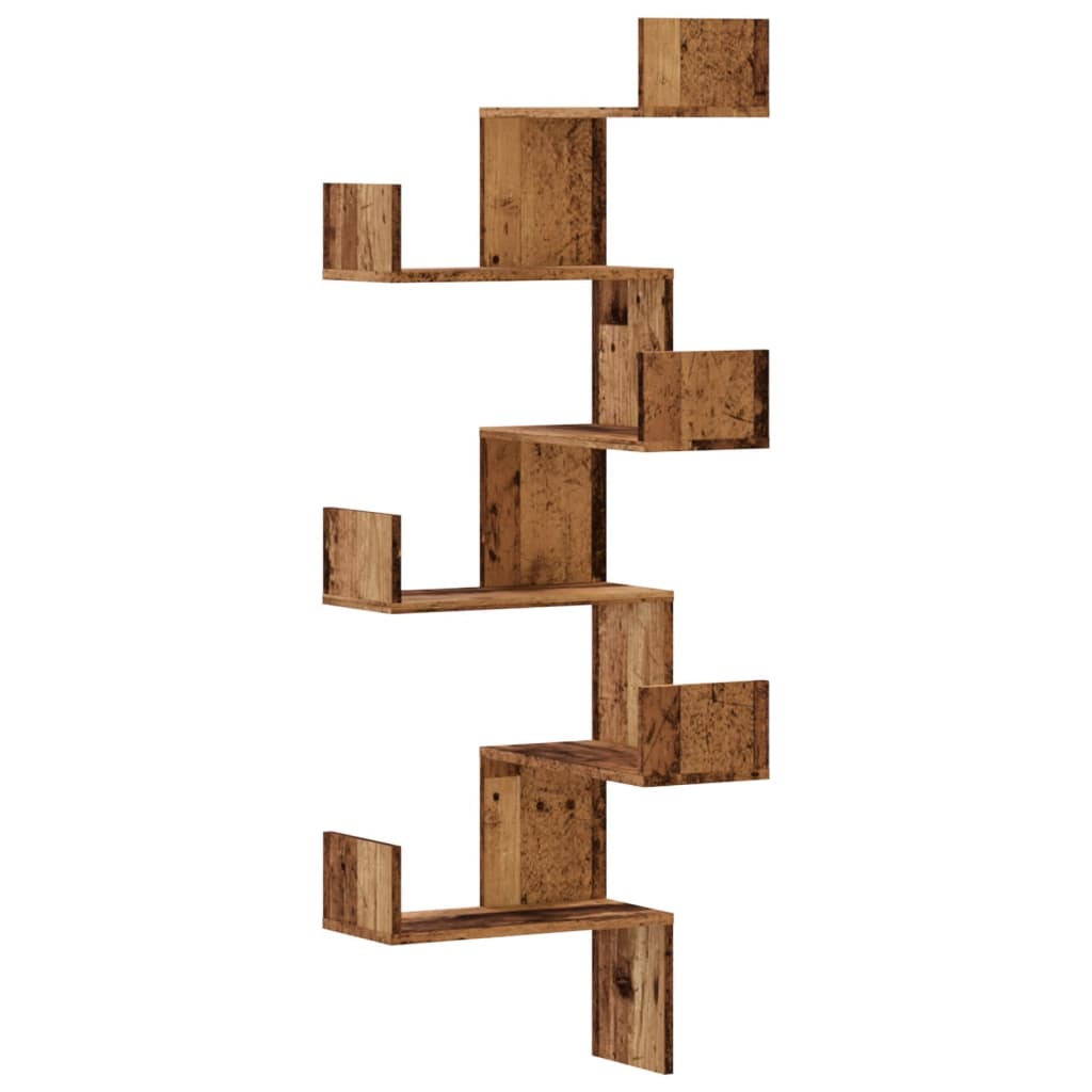 vidaXL Estantería de pared de esquina madera envejecida 45x45x147 cm