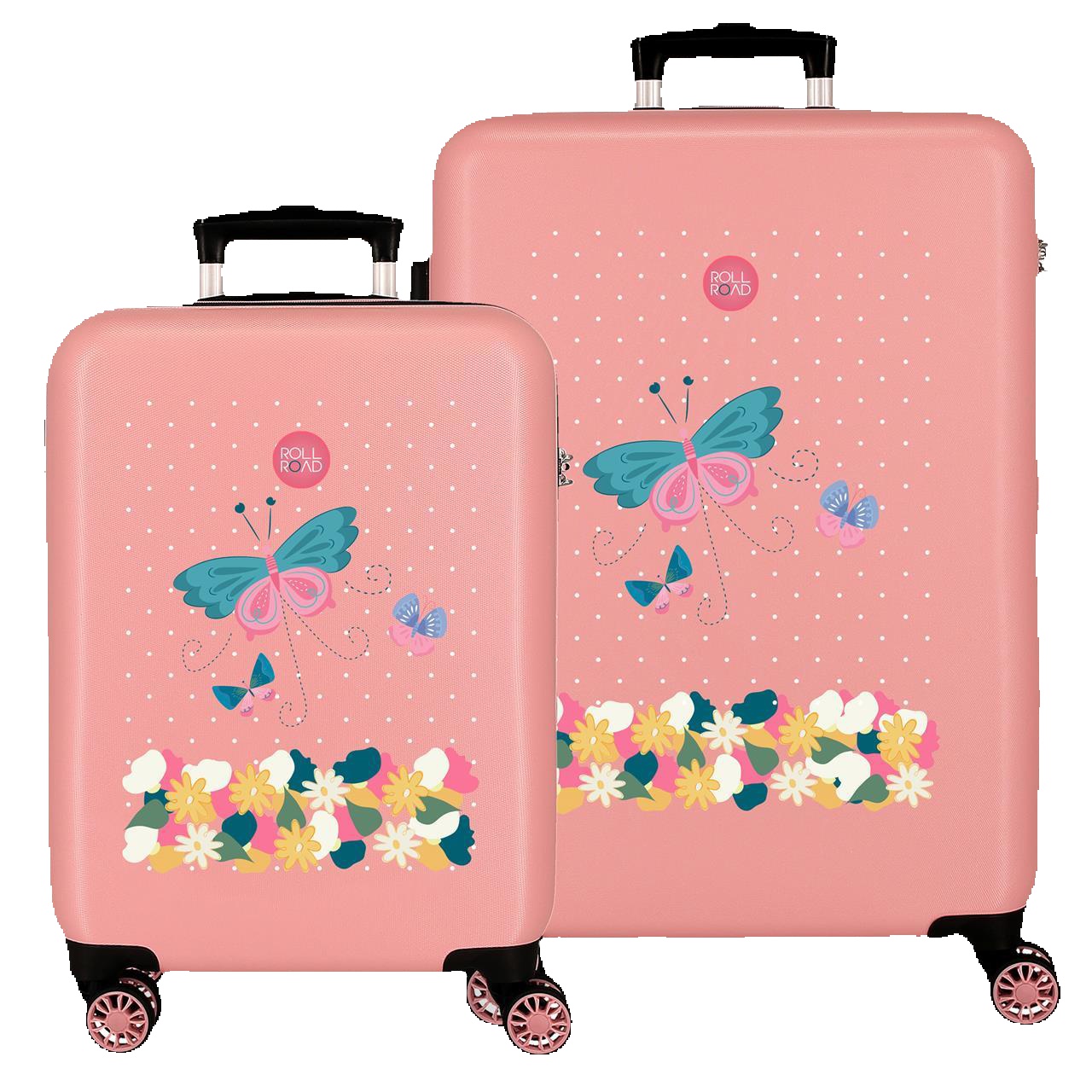 Juego de maletas Roll road Precious flower nude 68x48x26cm