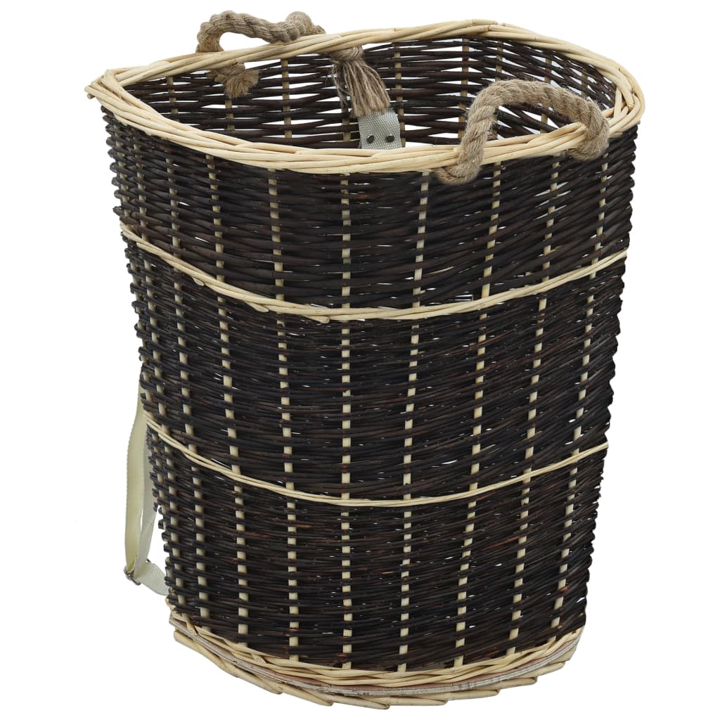 vidaXL Cesto de Leña con Correas Sauce Natural Cesto para Leña Dimensiones 44.5 x 37 x 50 cm, 50 x 44 x 58 cm, 57 x 51 x 69 cm