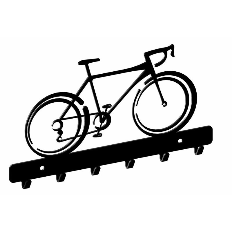 Perchero para llaves WS62 GAMET, fabricado en acero, modelo de bicicleta, color negro estructural, 1,1 x 11,4 x 20 cm, 1 unidad.