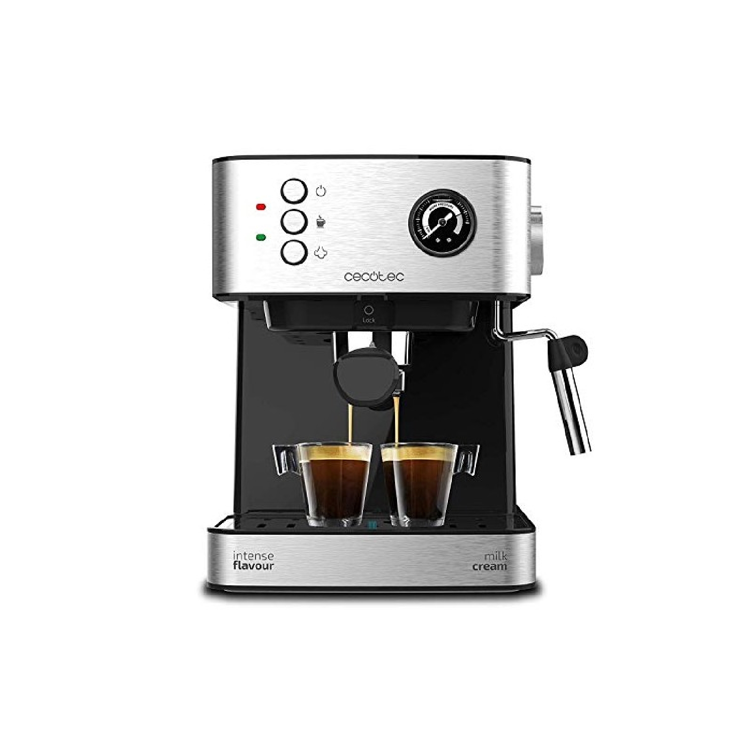 Cecotec Cafetera express Power Espresso 20 Matic. 850 W, 20 Bares, 1,5L,  Brazo Doble Salida, Vaporizador, Superficie Calientatazas, Mandos  Digitales