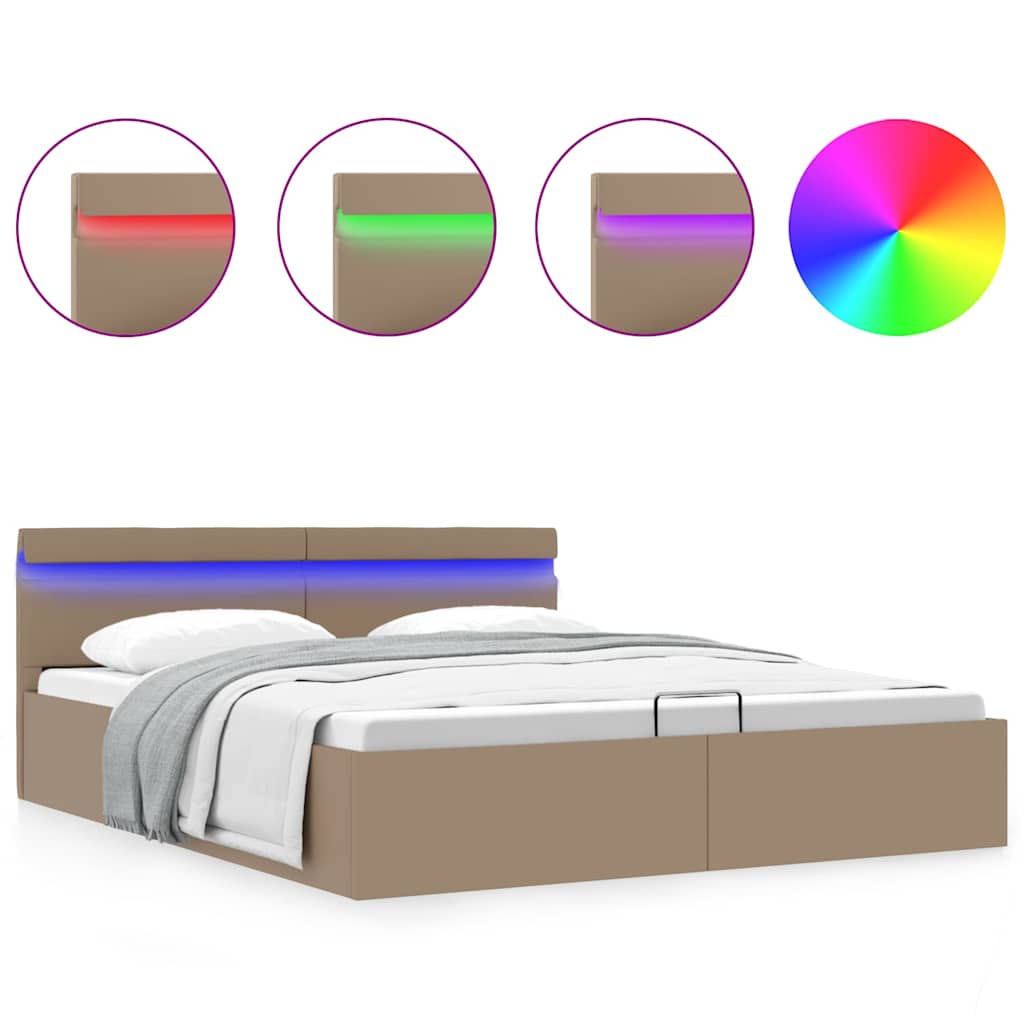 vidaXL Cama canapé hidráulica LED cuero sintético capuchino 160x200 cm
