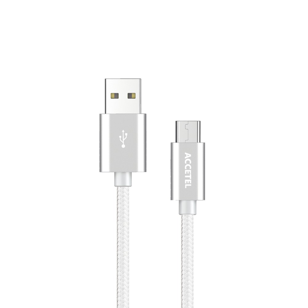 Cable Datos Nailon 2.4A - Micro USB Plata (1M) CU1805