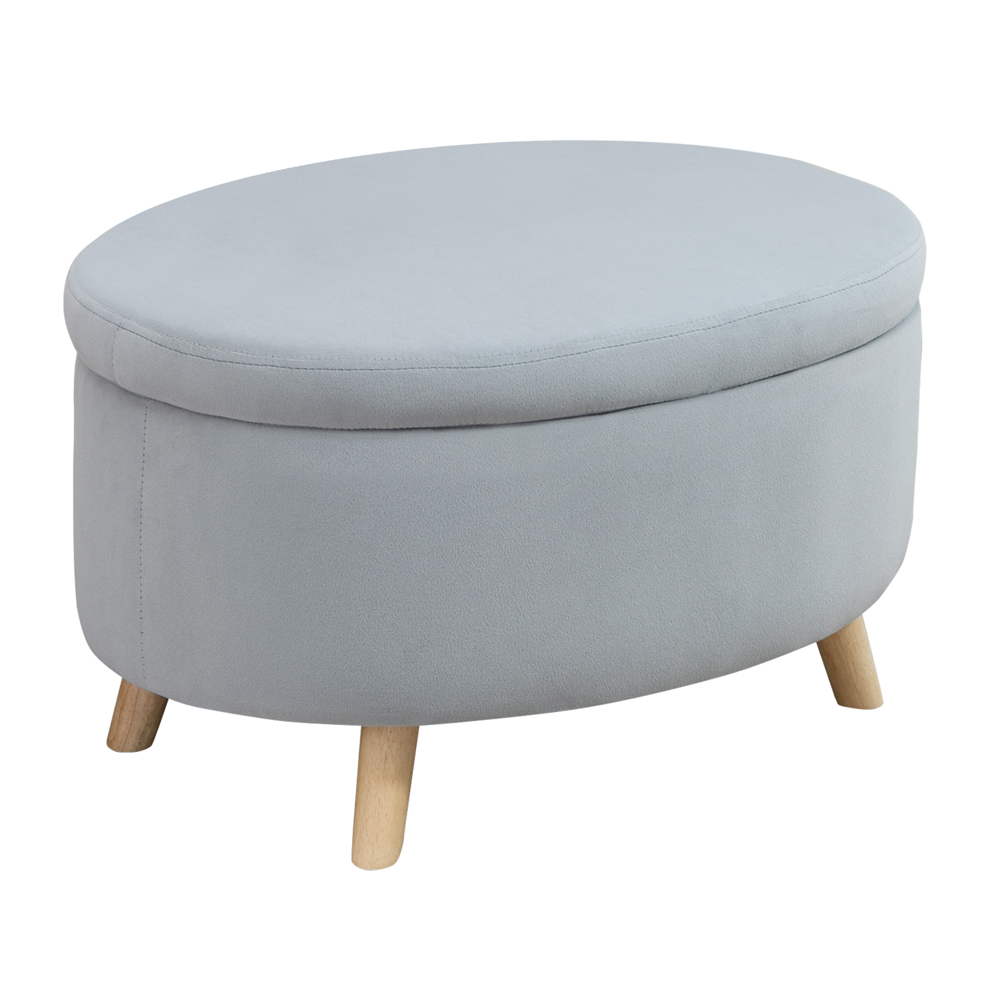 HOMCOM Puff Almacenaje Ovalado, Banco Almacenaje, 71x51,5x42 cm, Tapizado en Terciopelo, con Patas de Madera Maciza, Carga 120 kg, para Sala de Estar, Dormitorio, Entrada, Gris