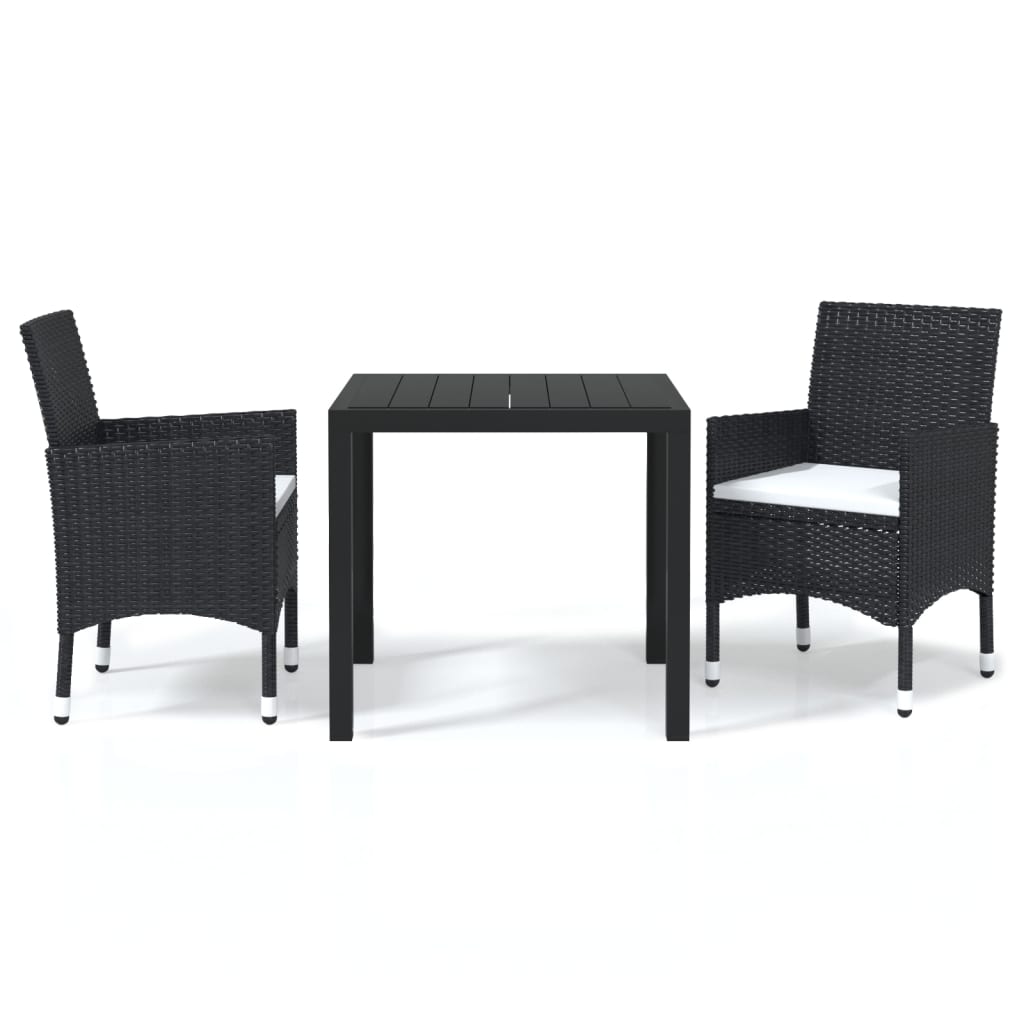 vidaXL Set de comedor de jardín 3 pzas y cojines ratán sintético negro