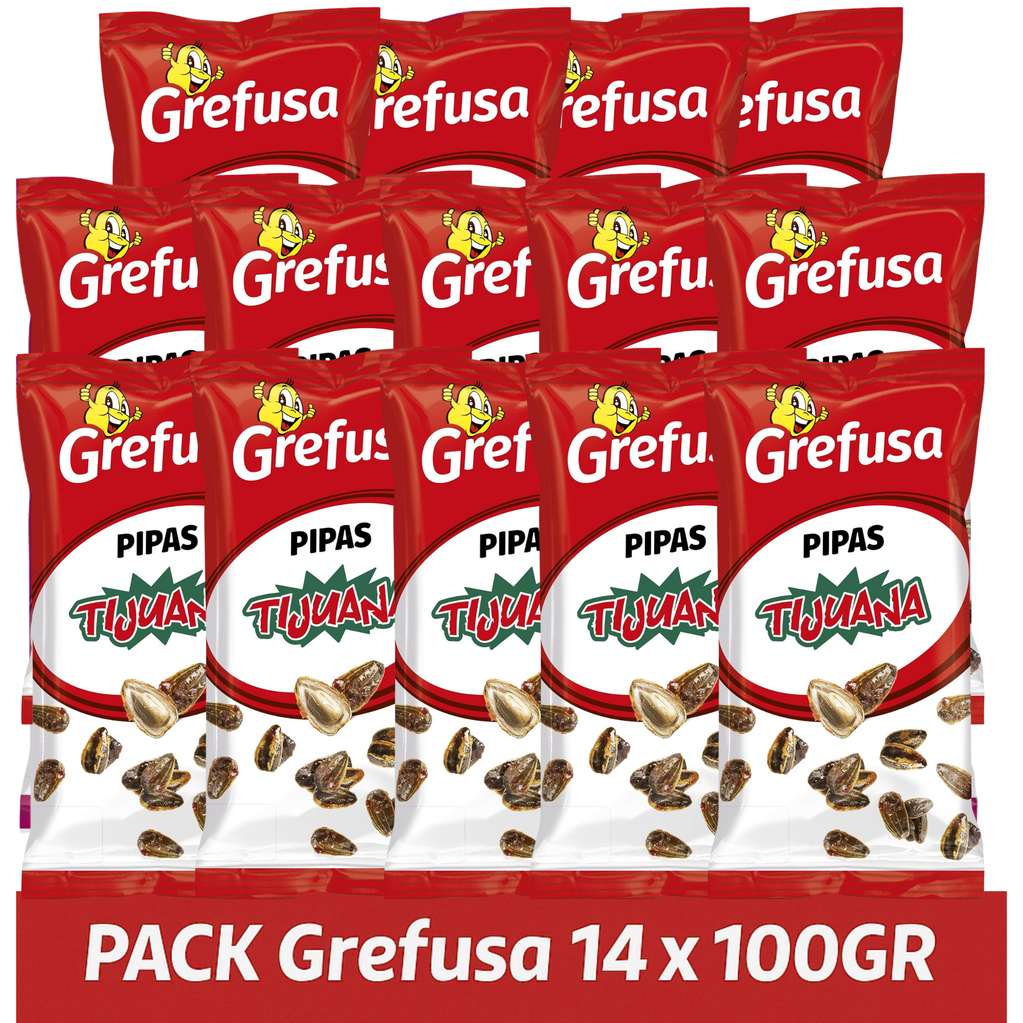 Grefusa  Pipas G Tijuana 14 x 100 gramos. - 14 Bolsas de Pipas G TIJUANA - Pack Ahorro Pipas TIJUANA