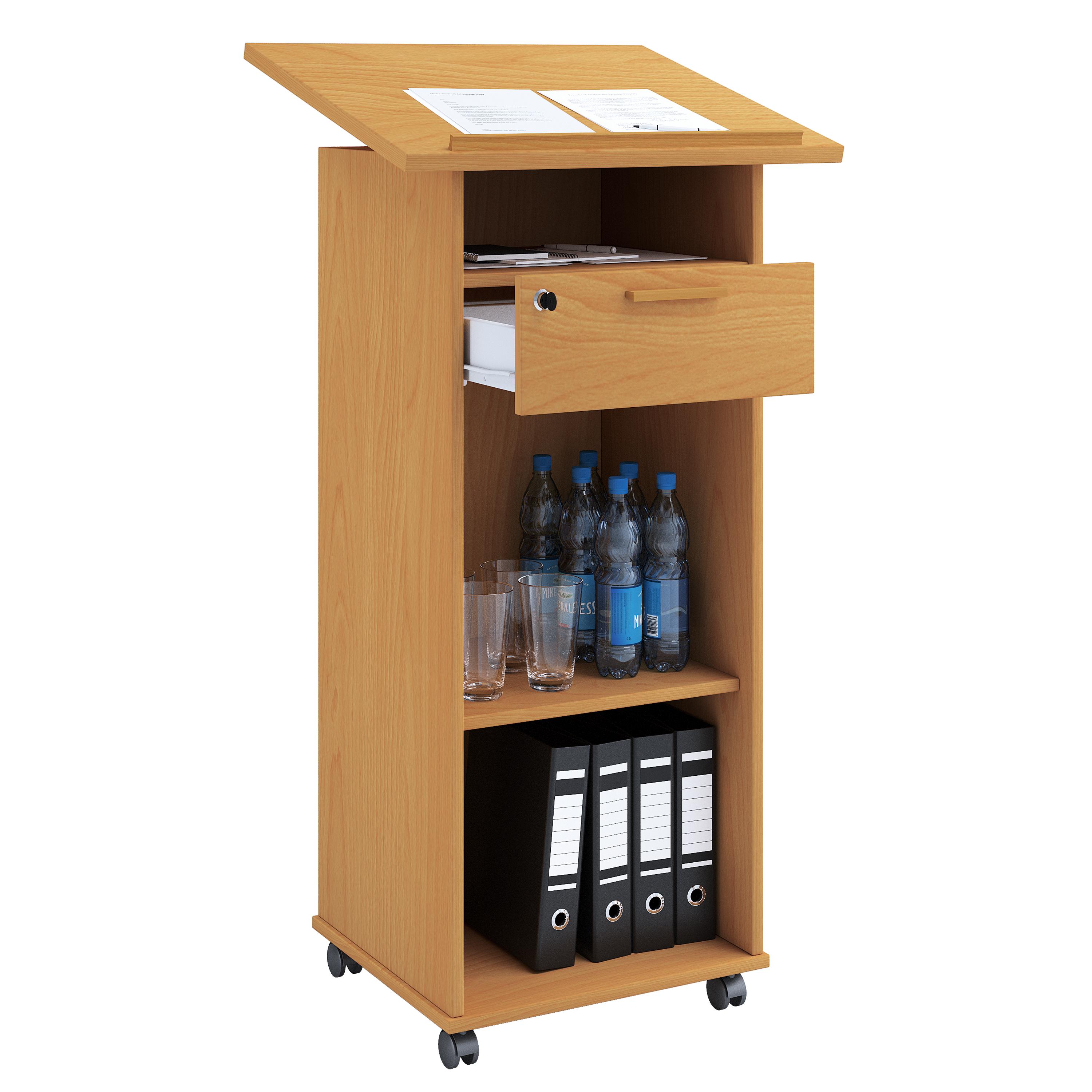 Atril de madera Atril móvil Mesa de pie con ruedas Cajón Melta Atril de madera Atril móvil Mesa de pie con ruedas Cajón Melta