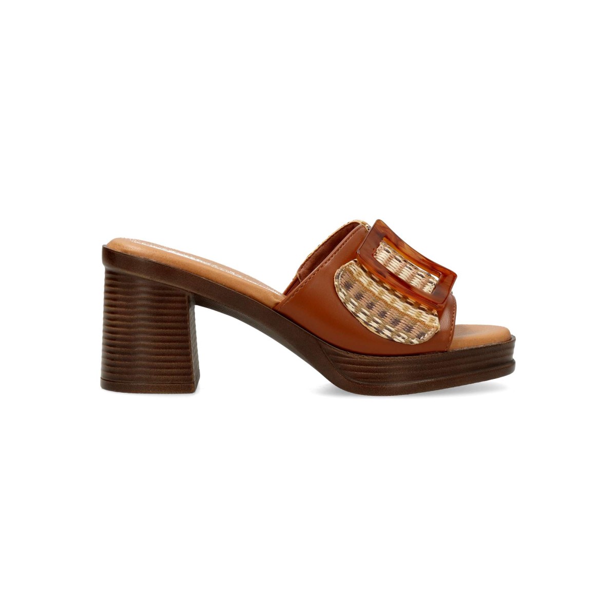 REFRESH - Sandalia destalonada con hebilla decorativa para mujer, tacón de 7 cm y plataforma, diseño versátil y original, certificada vegano
