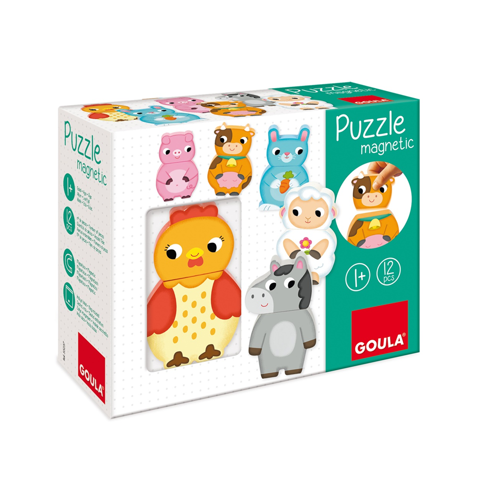 Puzzle magnético Granja de madera Goula 12 piezas, intercambiables (Diset 455245)