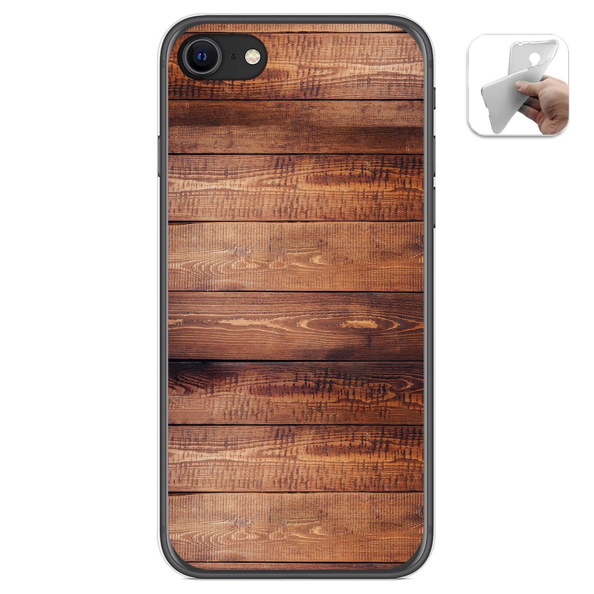 Tumundosmartphone Funda Gel Tpu para Iphone SE 2020 diseño Madera 02 Dibujos