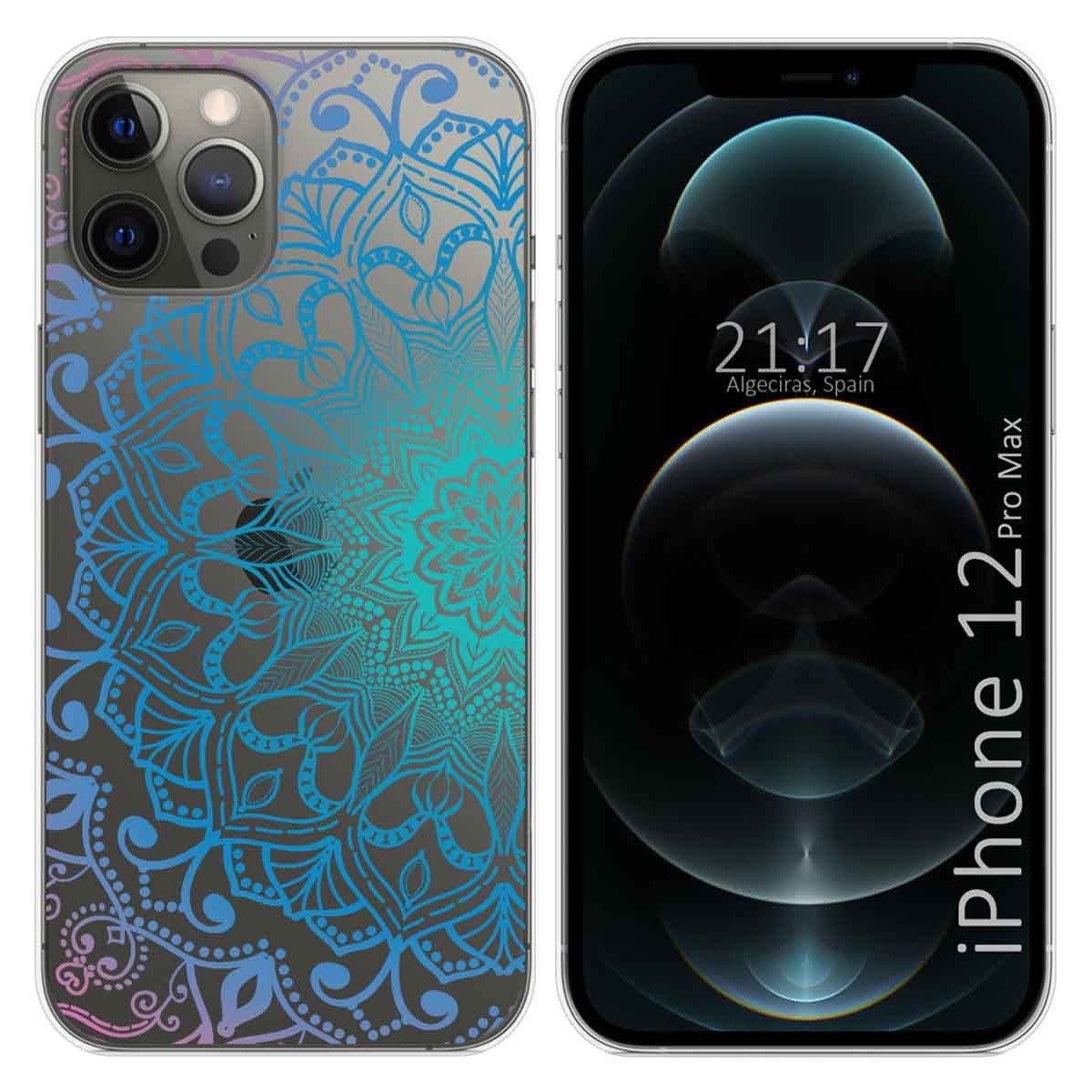 Tumundosmartphone Funda Gel Transparente para Iphone 12 Pro Max (6.7) diseño Mandala Dibujos