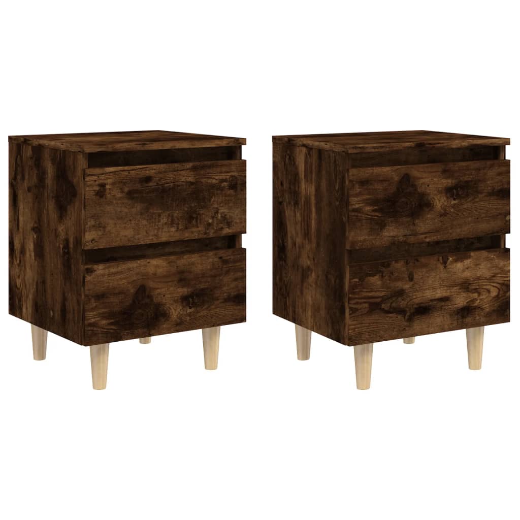 vidaXL Mesitas de noche 2 uds patas madera roble ahumado 40x35x50 cm