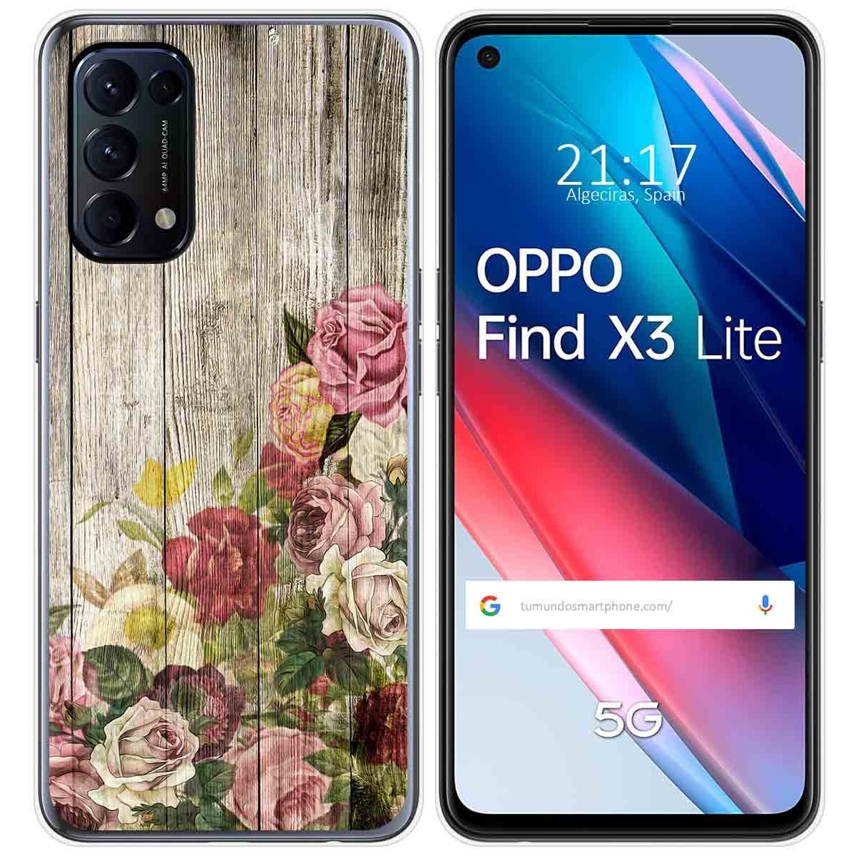Tumundosmartphone Funda Gel Tpu para Oppo Find X3 Lite 5G diseño Madera 08 Dibujos