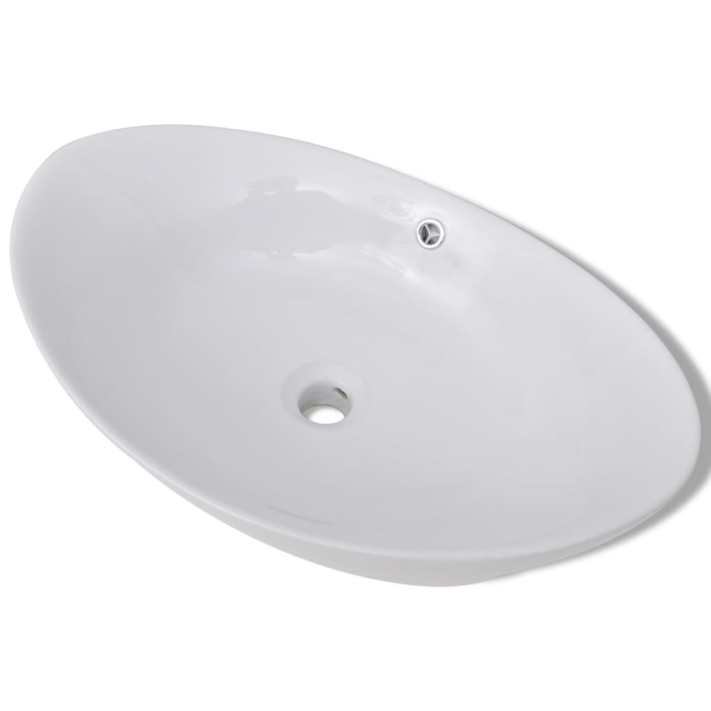 vidaXL Lavabo Ovalado con Agujero de Grifo y Desbordamiento de Cerámica Color Negro,  Blanco, y mas