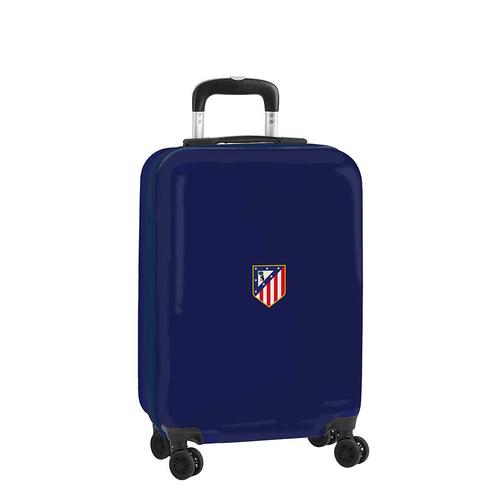 SAFTA | Maleta de Cabina 20″ Atlético de Madrid 34,5 x 55 x 20 Cm (38 Litros), Rígida ABS+PC, 4 Ruedas Dobles 360º, Candado de Seguridad, Interior Forrado con Separador y Bolsillo de Red, Asa Extensible 100 cm