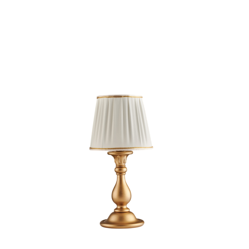 Lámpara de mesa Lucca de madera dorada antigua, 1 luz con pantalla dm.20 H.39 Ø20 BL271-LT-OR - Bonetti Illumina