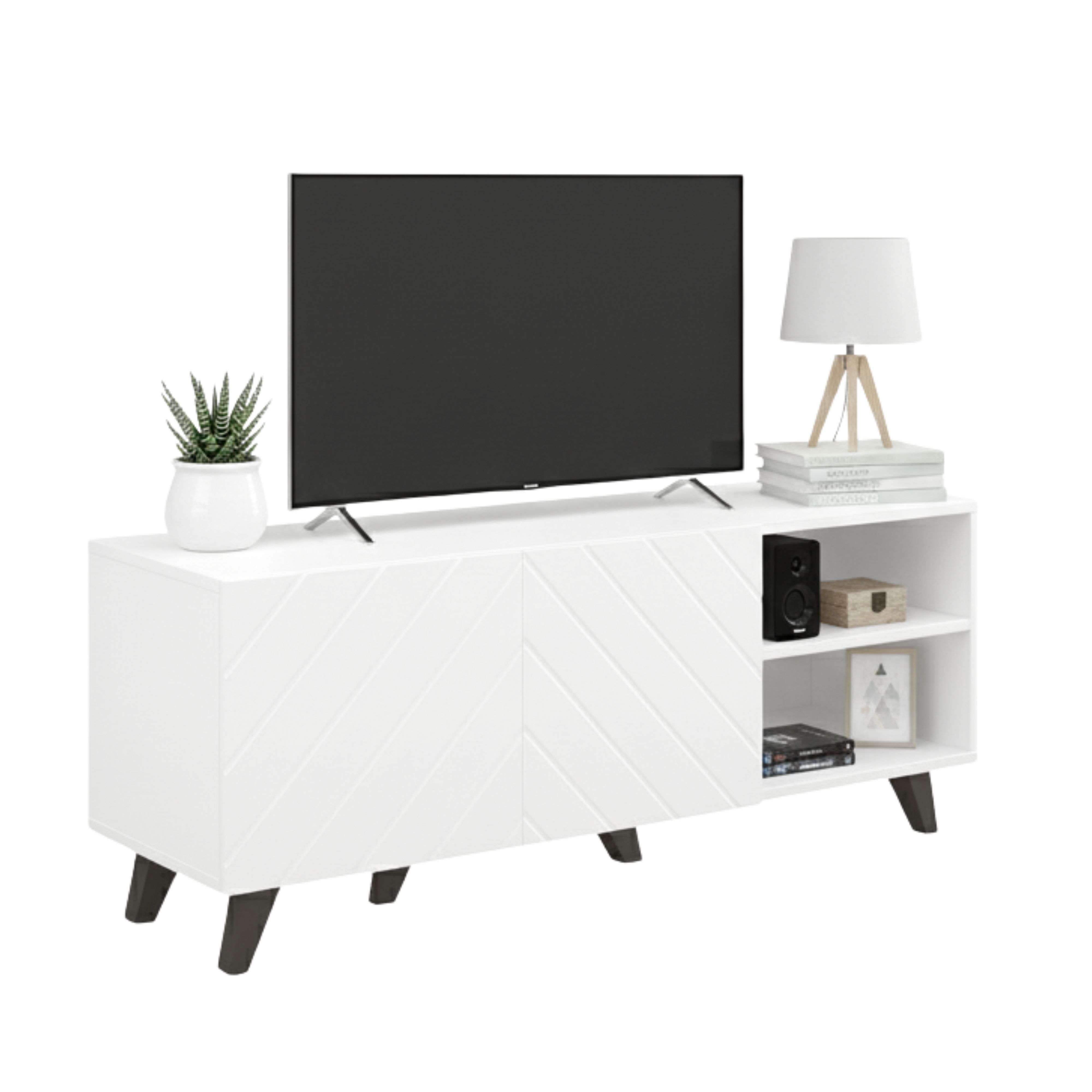 Miroytengo Mueble de TV Josi Salón Comedor 2 Puertas Abatibles 4 espacios 1 estante 2 huecos 150x54x40 cm