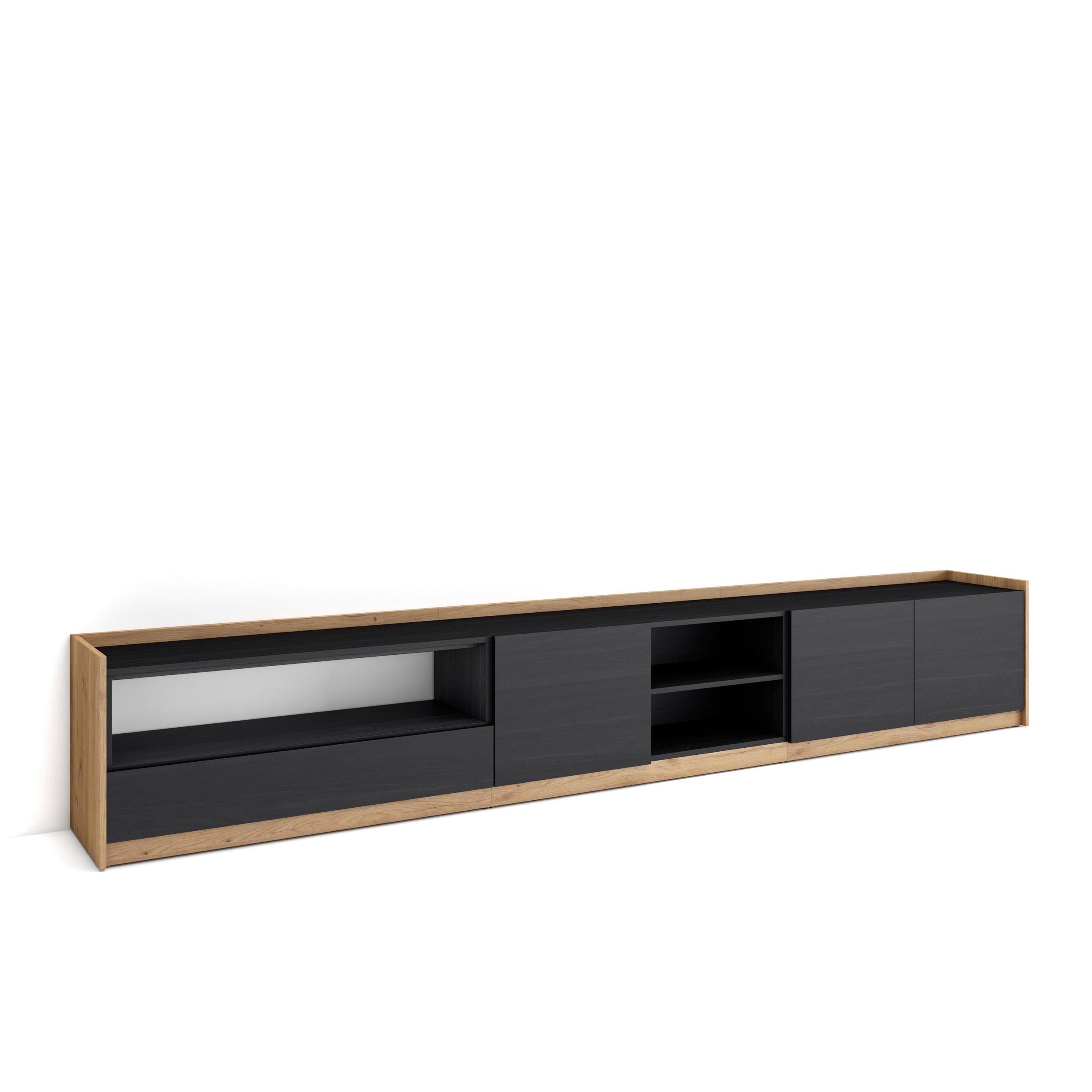 Skraut Home, Mueble TV, Televisión, Muebles de salón, almacenaje, 310x37x50 cm, Para TV hasta 80", Con almacenamiento