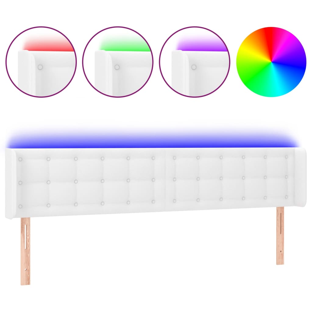 vidaXL Cabecero con LED cuero sintético blanco 163x16x78/88 cm