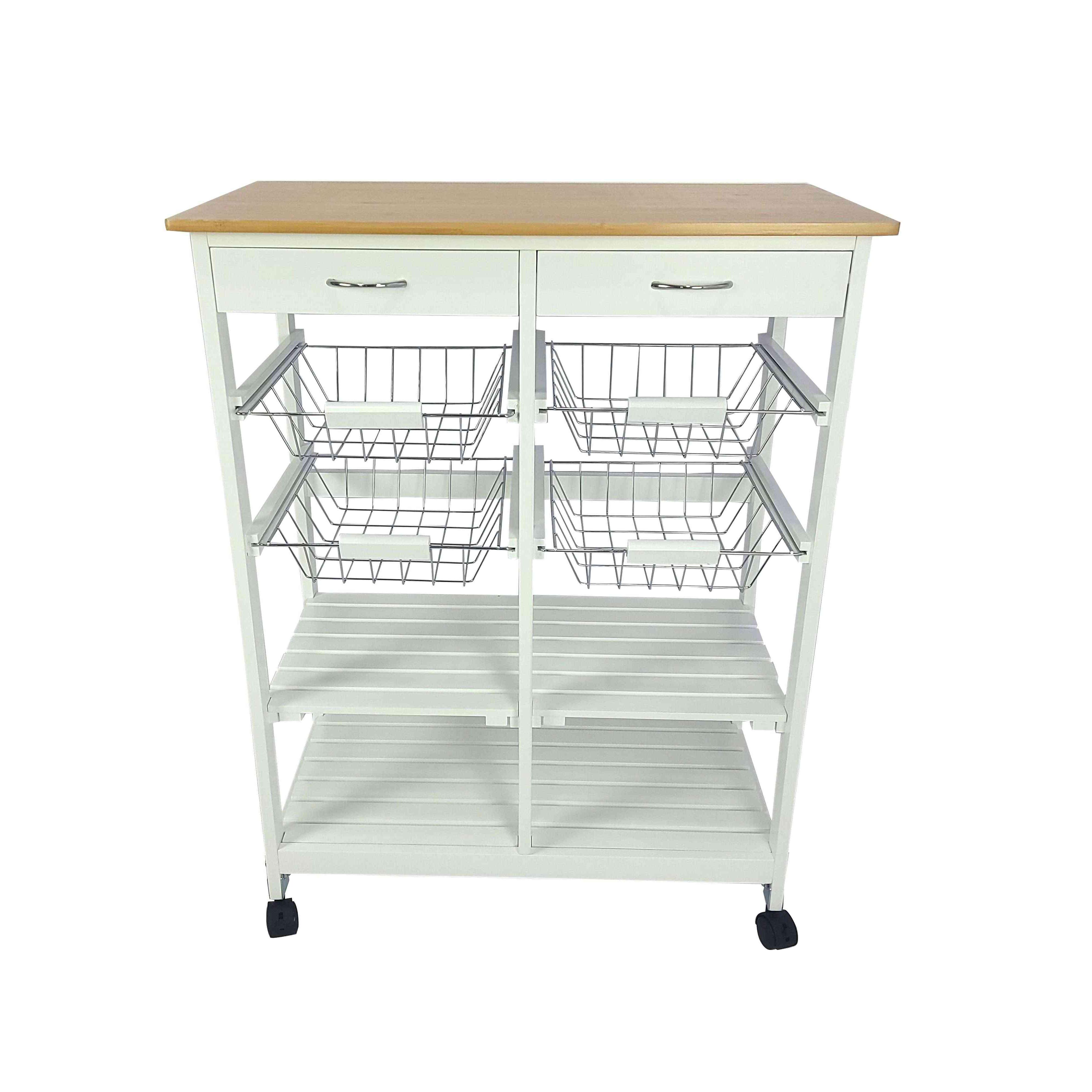 Meyvaser Carro de cocina, Verdulero frutero 4 cestas y 4 baldas 087x067x037 Cm Color Blanco Miel.