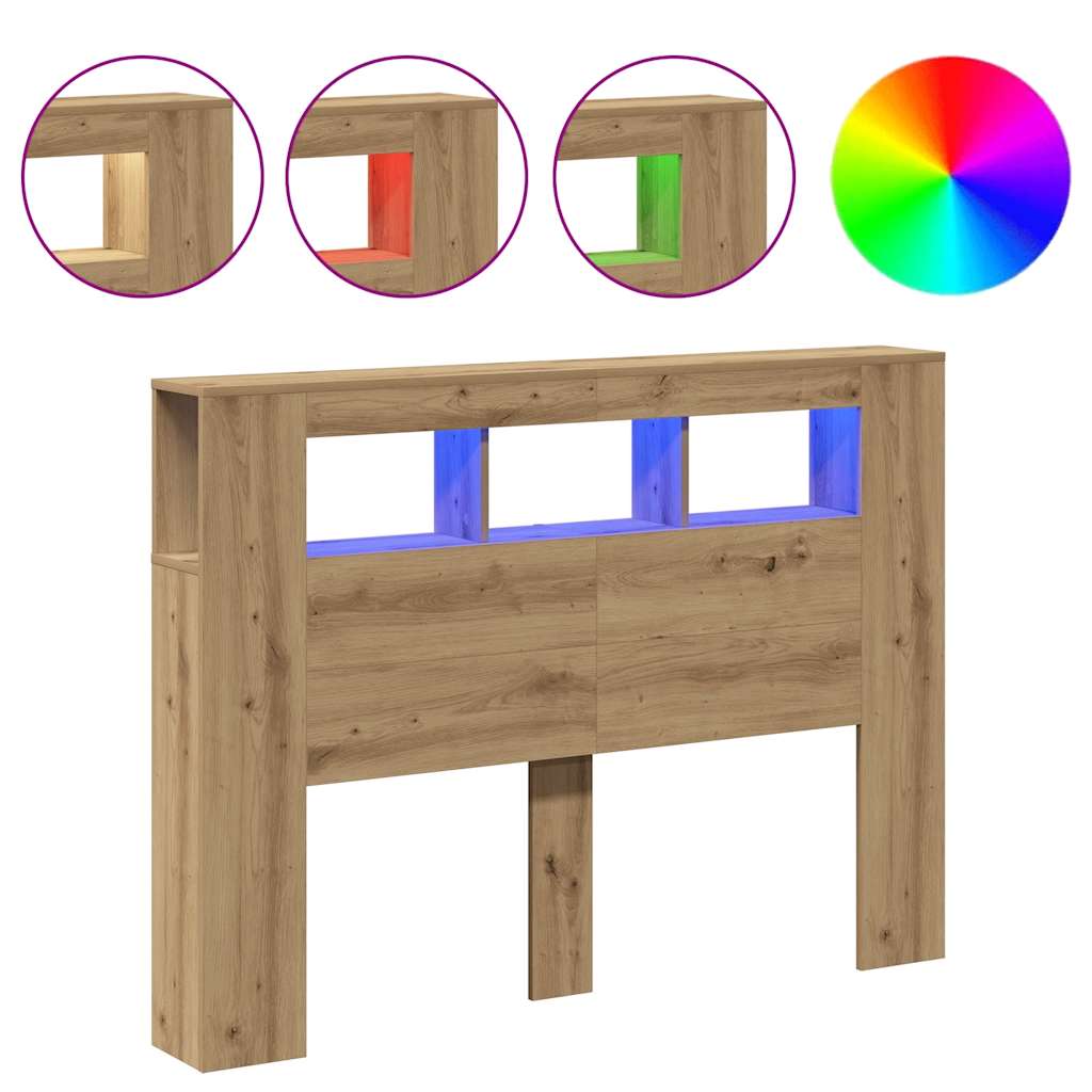 vidaXL Cabecero LED madera ingeniería roble artisan 140x18,5x103,5 cm