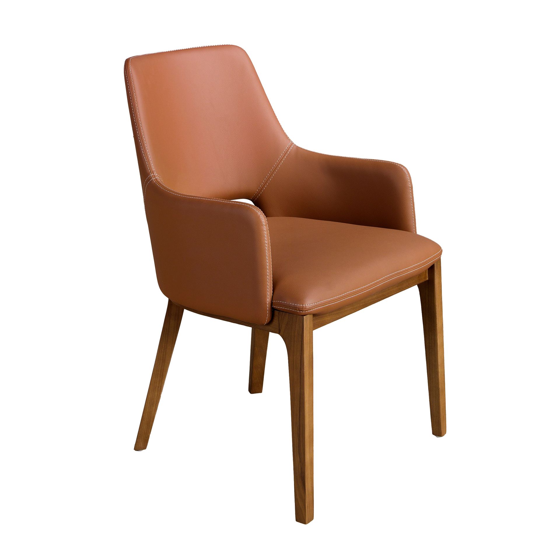 Ángel Cerdá - Silla con Reposabrazos Tapizada en Polipiel Marrón y Patas de Madera Nogal - Silla Moderna y Cómoda para Uso Diario - 54 x 61 x 83 cm
