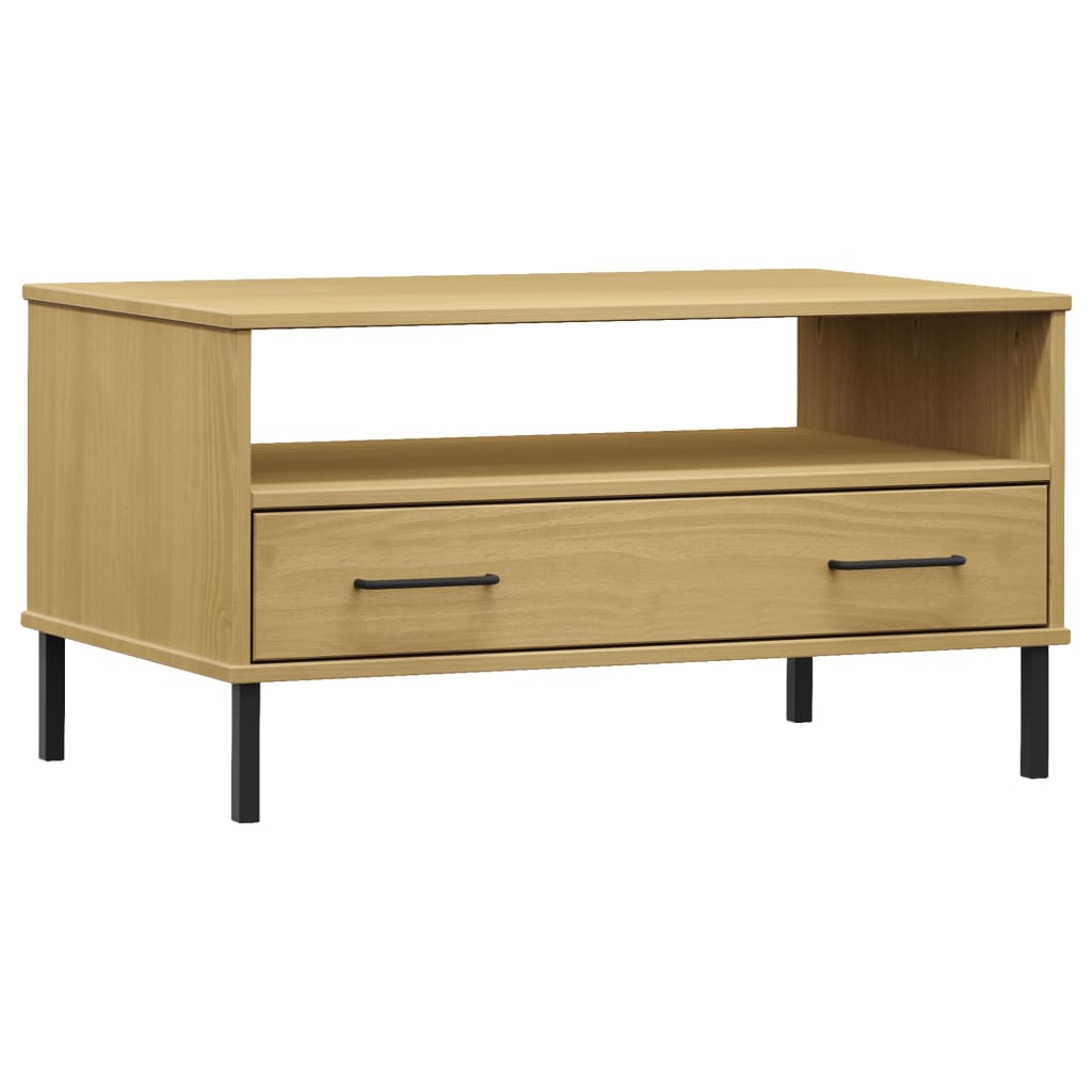 Vidaxl Mesa de Centro Patas Metal OSLO Madera Maciza 85x50x45cm Marrón