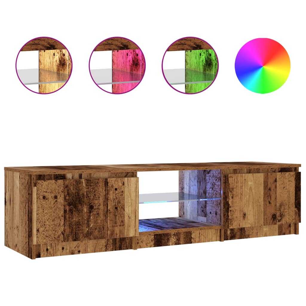 vidaXL Mueble TV luces LED madera ingeniería envejecida 140x40x36 cm