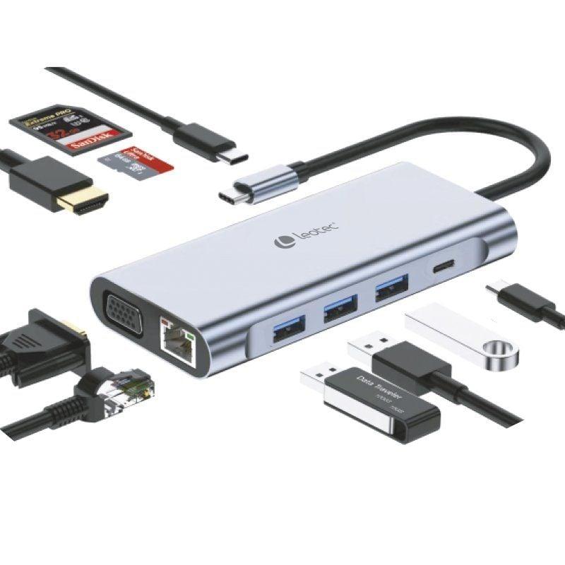 Leotec Estación Docking HUB 11 en 1 USB/USB-C/VGA/HDMI/MicroSD