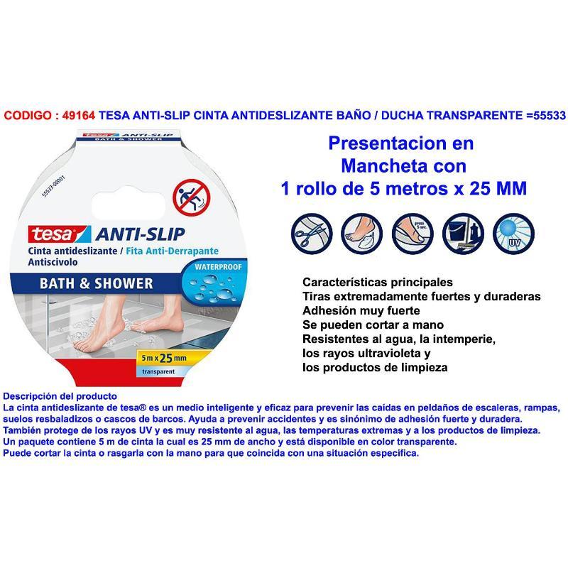 Tesa anti-slip cinta antideslizante baño 5mtx25 mm tranp 55533