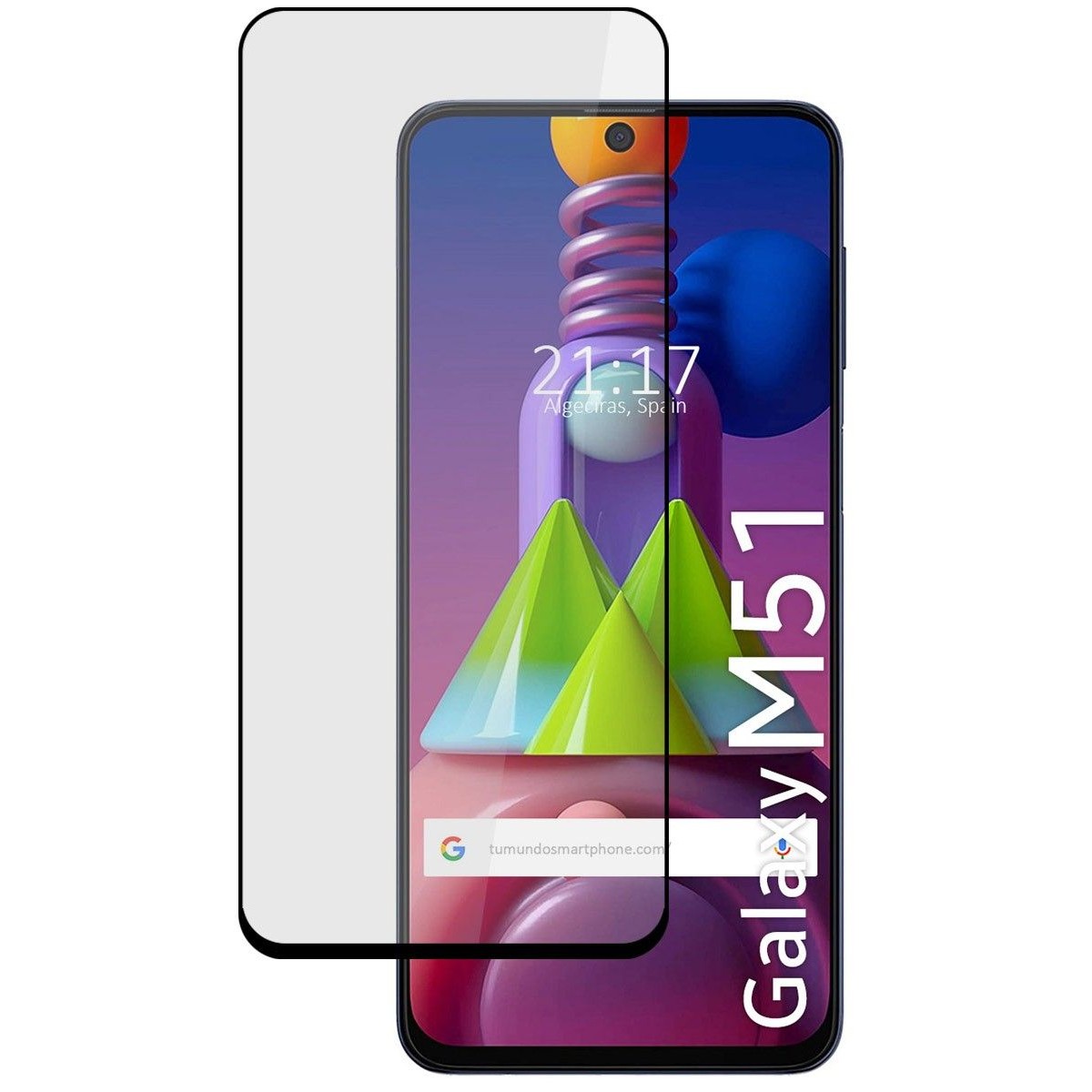 Tumundosmartphone Protector Cristal Templado Completo 5D Full Glue Negro para Samsung Galaxy M51 Vidrio