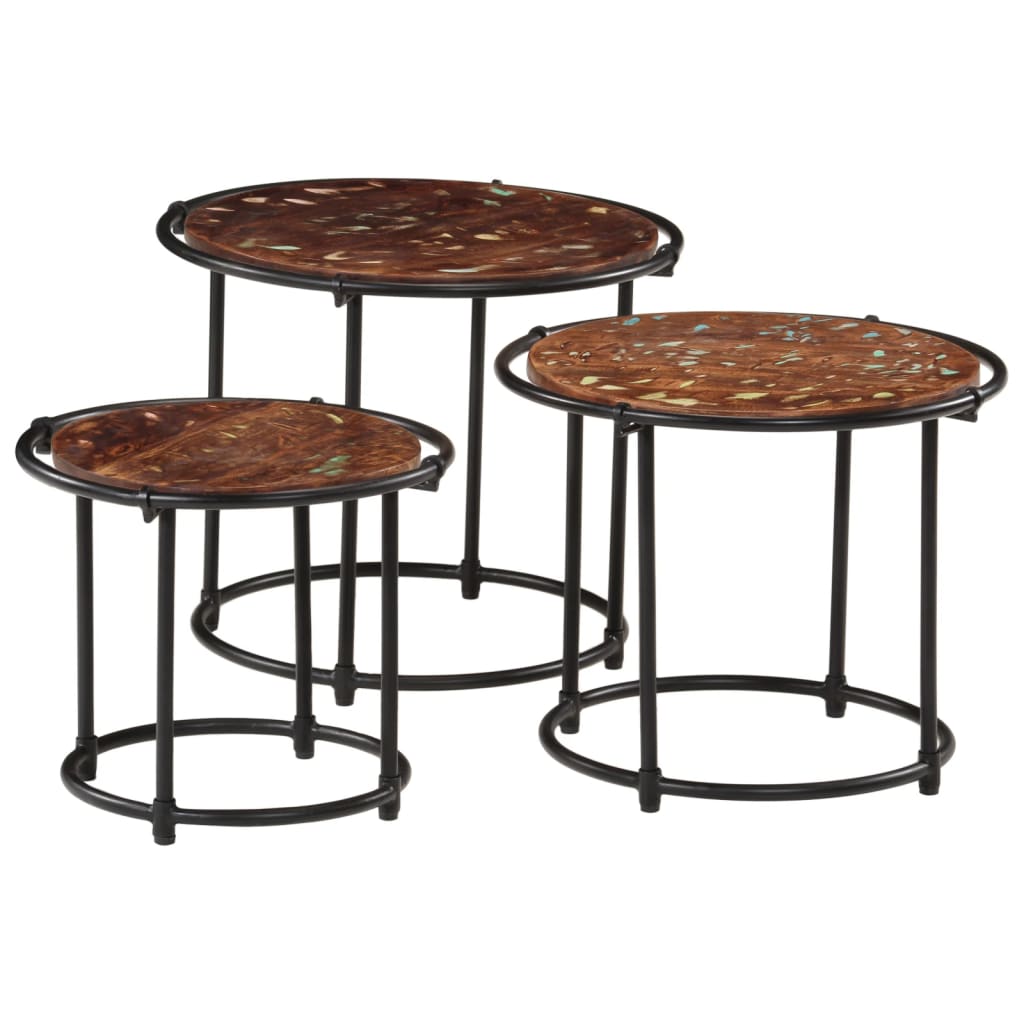 Mesa Apilable Vidaxl de Madera Maciza Reciclada - Pack de 3