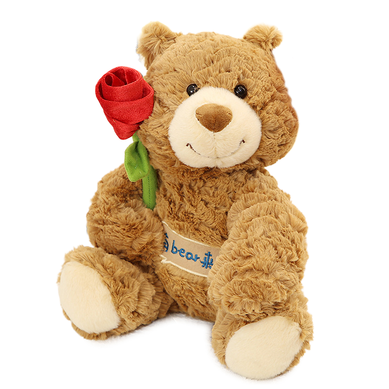 DAM Peluche extrasuave y mullido. Diseño osito sosteniendo una rosa. 28 cm. 25x23x28 Cm. Color: Marrón