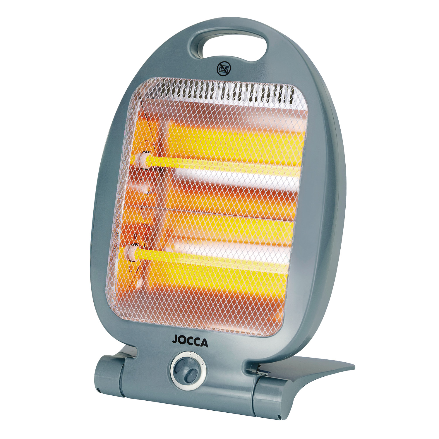 Calefactor eléctrico halógeno Jocca con barras de cuarzo y 800W de Potencia, 2 intensidades en un diseño insonoro, compacto, plegable y seguro. Idóneo para pequeñas estancias, despachos, oficinas, baños o cocinas