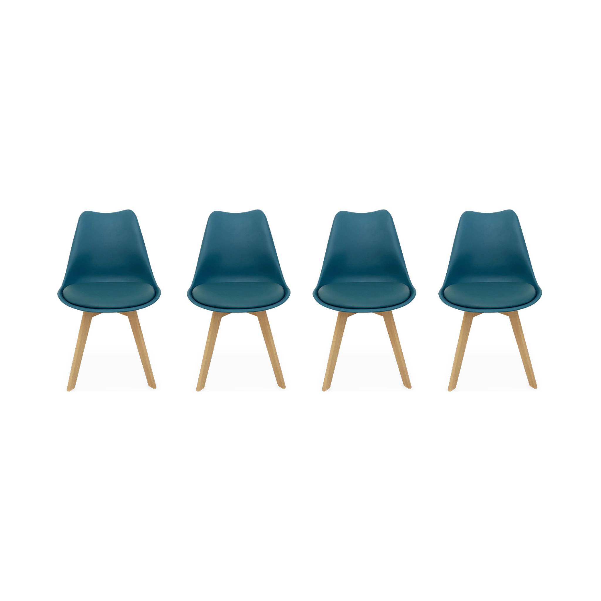 sweeek - Silla escandinava con patas de madera de haya, set de 4, Nils, Azul, 47x55x81 cm