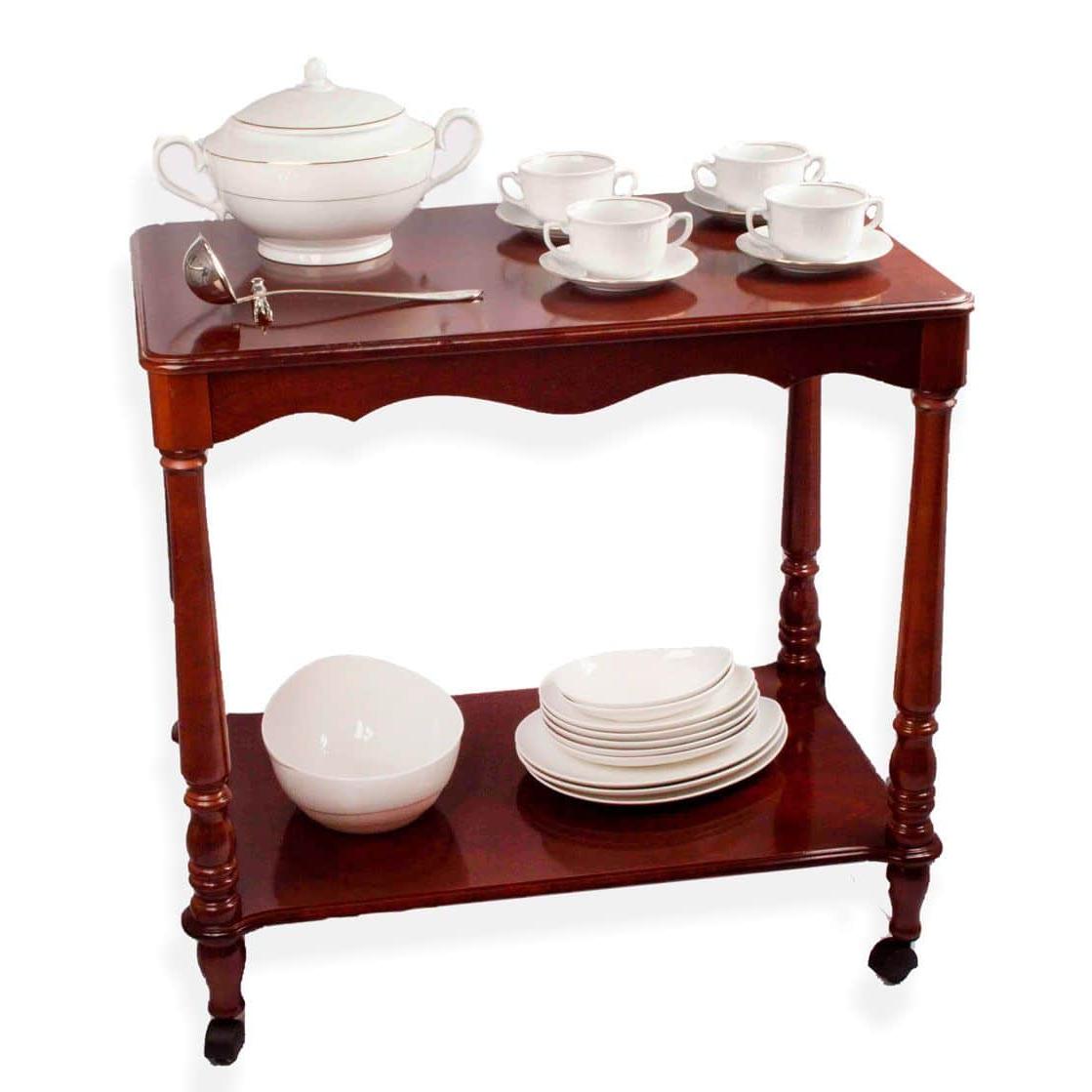 Crc Franquihogar| Mesa Carrito de Servicio Auxiliar de Madera con Ruedas y Bandeja para Cocina y Comedor Vintage | Modelo Toledo Menaje