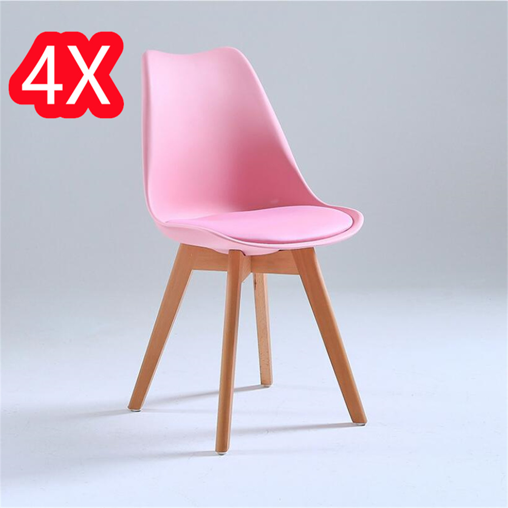 Juego de 4 sillas tulipán con patas de madera, mueble estilo nórdico medieval, con asiento acolchado de cuero sintético, para escritorio, comedor, dormitorio, balcón o restaurante BAR hosteleria, OFICINA Mesa de comedor nórdica  cocina,