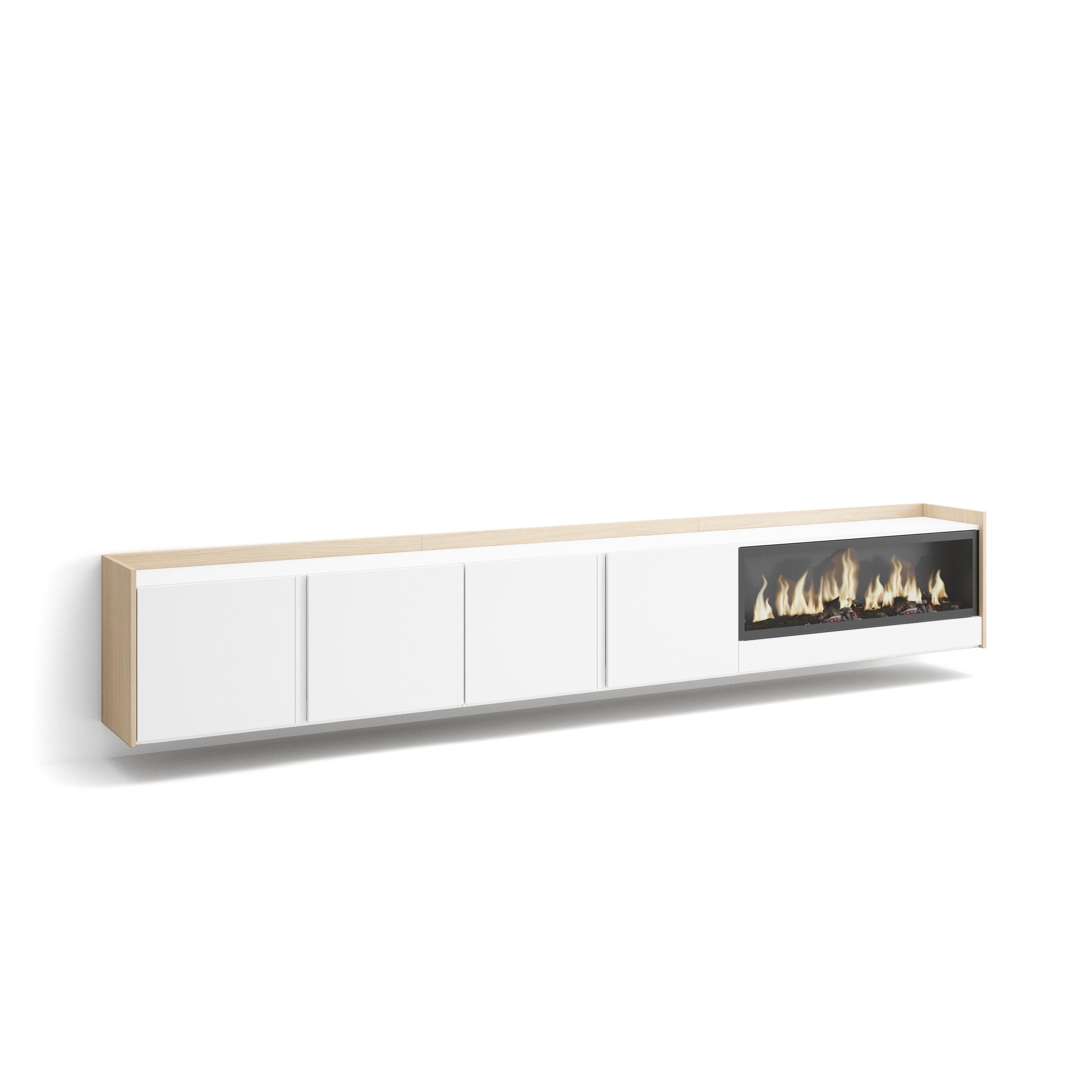 Mueble TV, Televisión, 315x35x50cm, Para TV hasta 80", Chimenea eléctrica XXL, Colgado, Suspendido