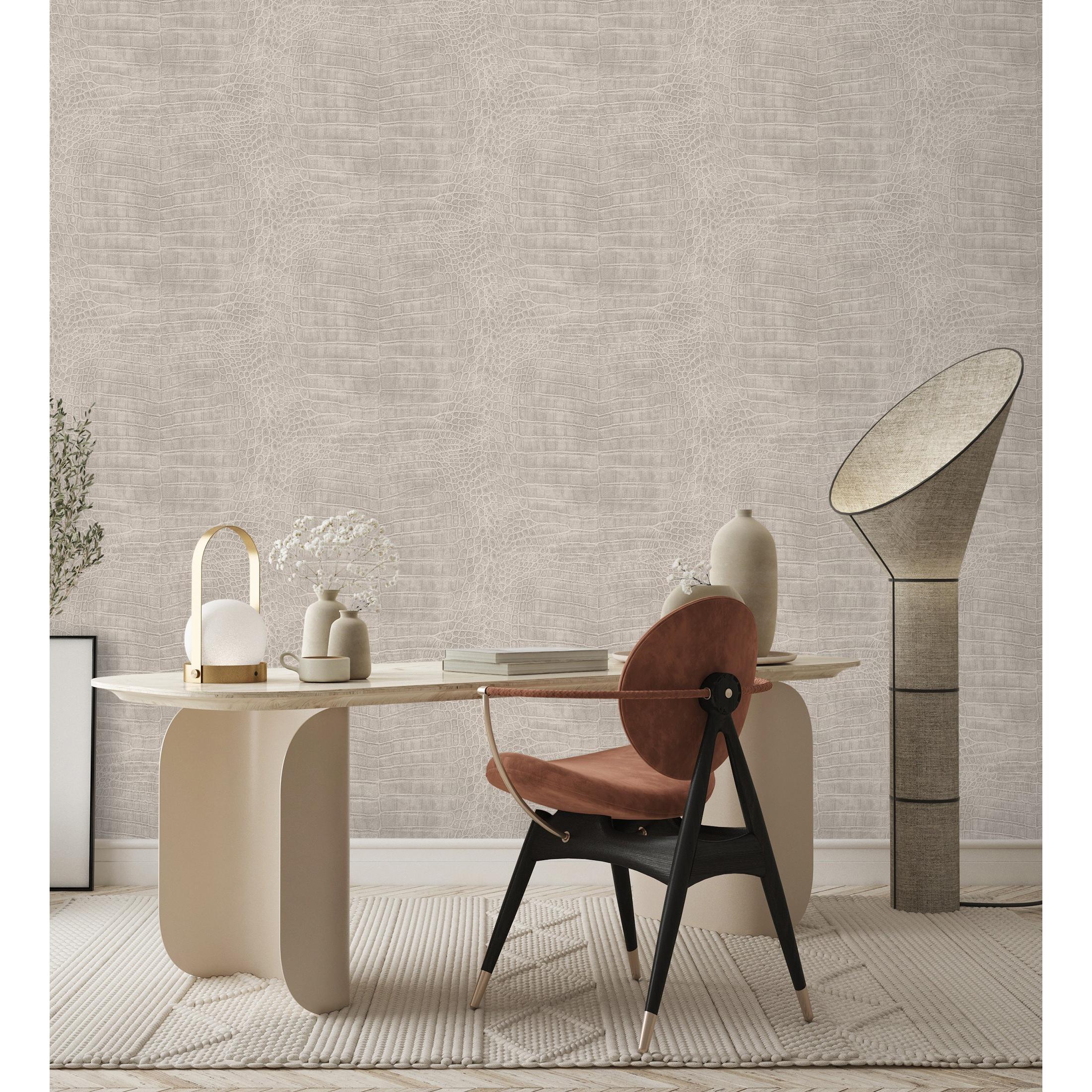 Papel pintado vinílico lavable efecto piel de cocodrilo caimán africano con textura en rel - Maseru 682693 de GAULAN - Rollo de 10 m x 0,53 m