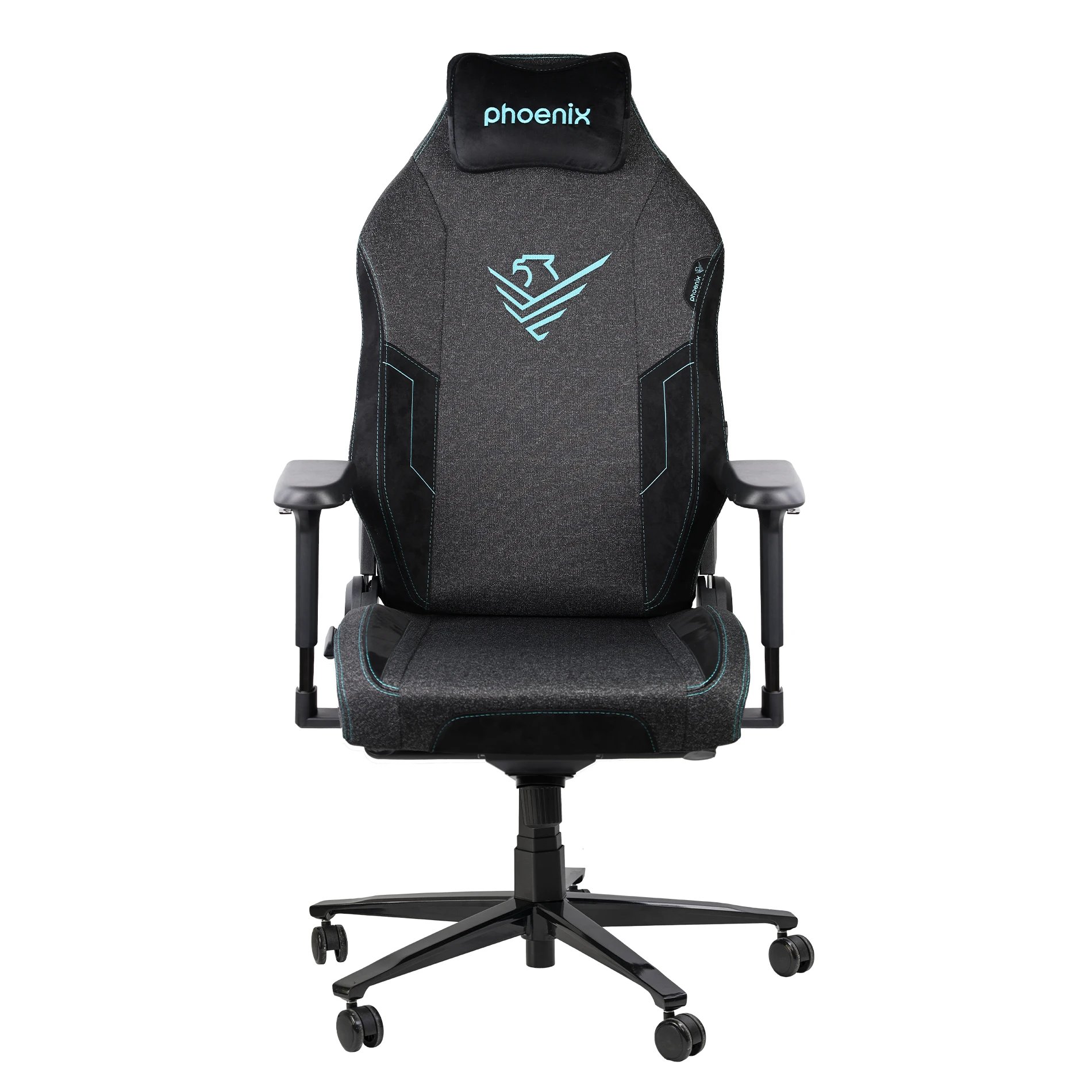 Phoenix - Silla gaming PHMONARCH-R de estructura en hierro forjado y base de aluminio, con espuma de alta densidad y acabado azul para sesiones prolongadas